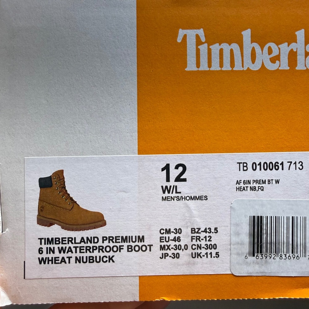 Timberland Premium 6 Inch Waterproof Boots Wheat Nubuck Mens 12 W TB 010061 713 - Picture 8 of 8